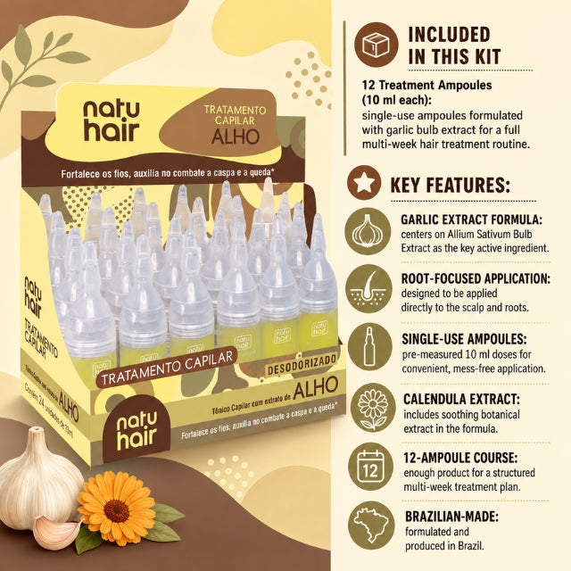 NatuHair Garlic Extract Treatment Ampoules – Pack of 12 (12 x 10 ml)