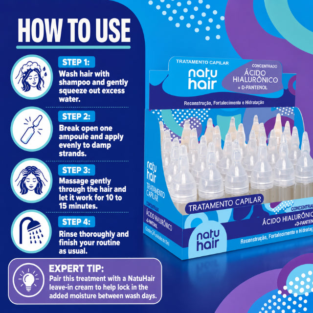 NatuHair Hyaluronic Acid + D-Panthenol Treatment Ampoules – Pack of 12 (12 x 10 ml)