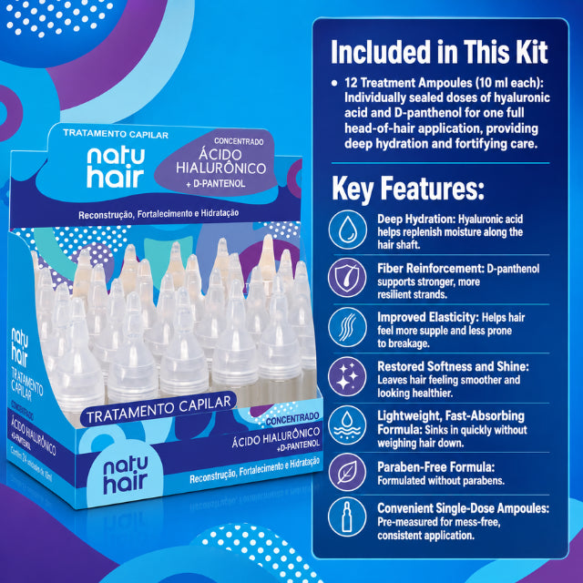 NatuHair Hyaluronic Acid + D-Panthenol Treatment Ampoules – Pack of 12 (12 x 10 ml)