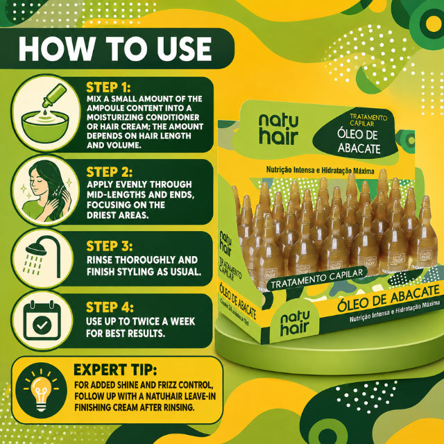 Ampollas de Tratamiento con Aceite de Aguacate NatuHair – Pack de 12 (12 x 10 ml)