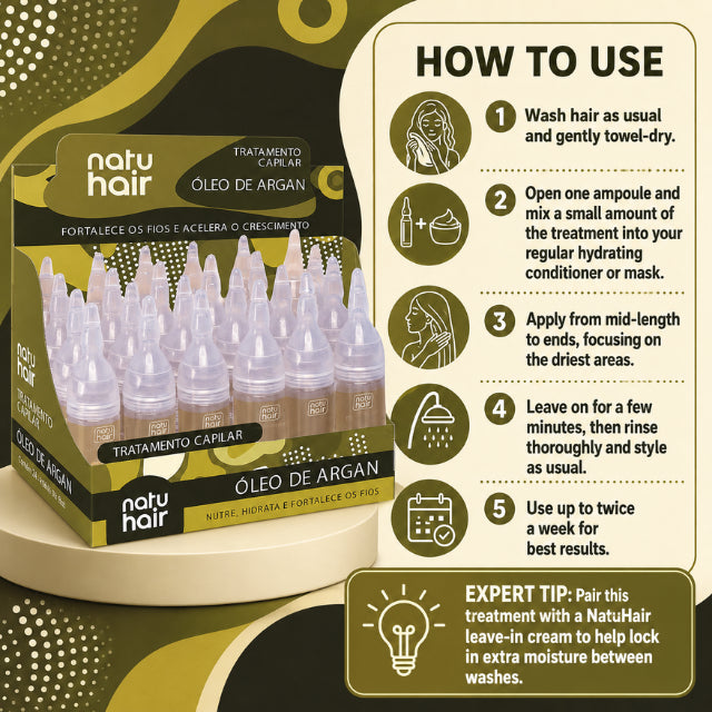 Ampollas de Tratamiento con Aceite de Argan NatuHair – Pack de 12 (12 x 10 ml)