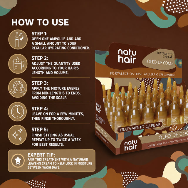 NatuHair Coconut Oil Treatment Ampoules – Pack of 12 (12 x 10 ml)