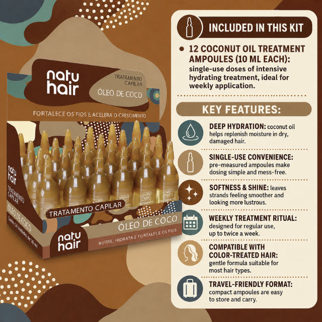 NatuHair Coconut Oil Treatment Ampoules – Pack of 12 (12 x 10 ml)
