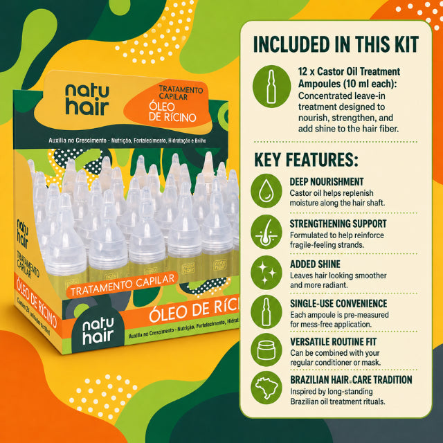NatuHair Castor Oil Treatment Ampoules – Pack of 12 (12 x 10 ml)