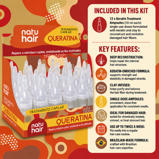 NatuHair Keratin Treatment Ampoules – Pack of 12 (12 x 10 ml)