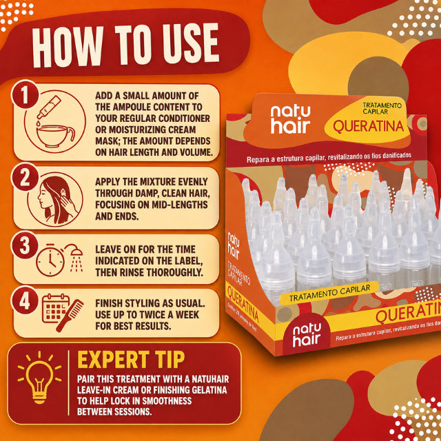 NatuHair Keratin Treatment Ampoules – Pack of 12 (12 x 10 ml)