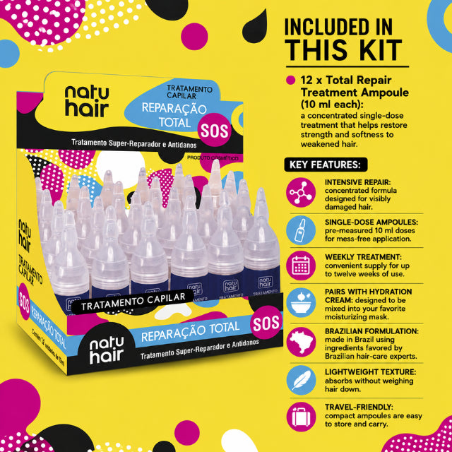 NatuHair Total Repair Treatment Ampoules – Pack of 12 (12 x 10 ml)