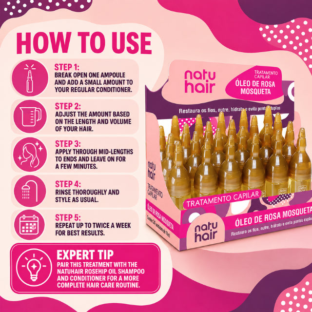 NatuHair Rosehip Oil Treatment Ampoules – Pack of 12 (12 x 10 ml)