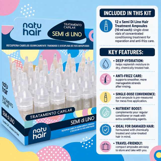 NatuHair Semi Di Lino Hair Treatment Ampoules – Pack of 12 (12 x 10 ml)