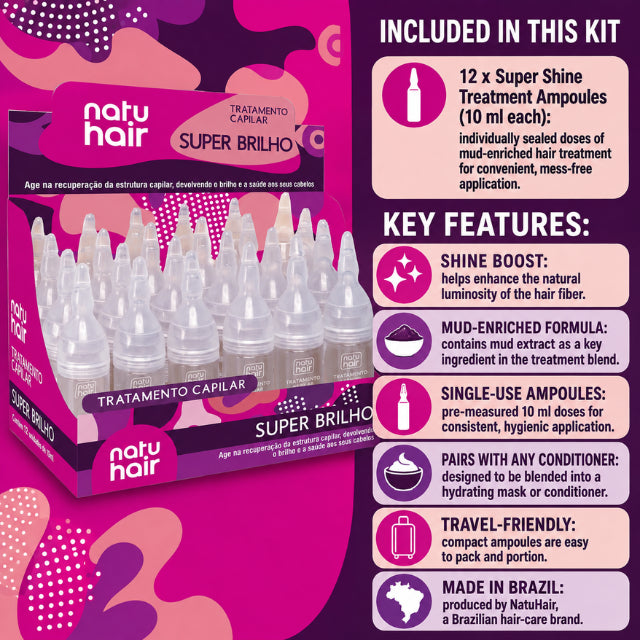 Ampollas de Tratamiento Capilar Súper Brillo NatuHair – Paquete de 12 (12 x 10 ml)