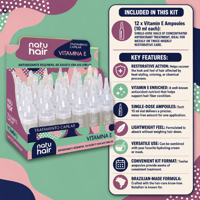 NatuHair Vitamin E Hair Treatment Ampoules – Pack of 12 (12 x 10 ml)