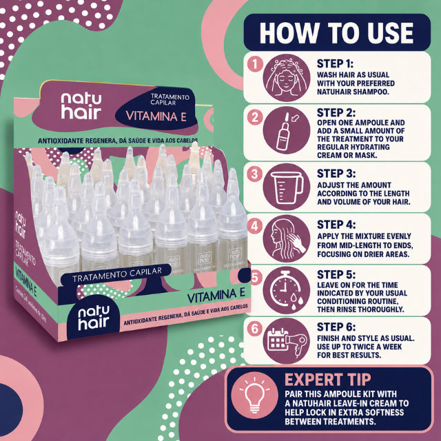 NatuHair Vitamin E Hair Treatment Ampoules – Pack of 12 (12 x 10 ml)