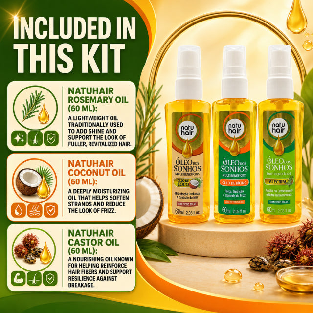 NatuHair Dream Oil Kit (Coconut, Castor and Rosemary) – 3 x 60 ml