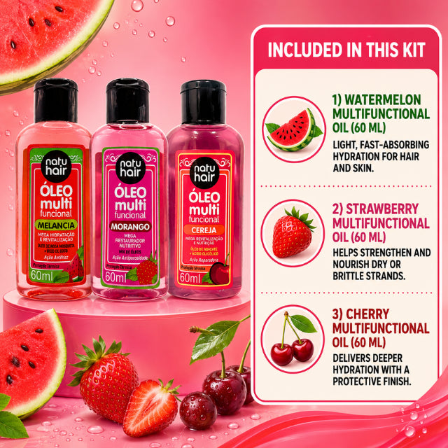 NatuHair Red Fruits Multifunctional Oil Kit (Watermelon, Strawberry, Cherry) – 60 ml
