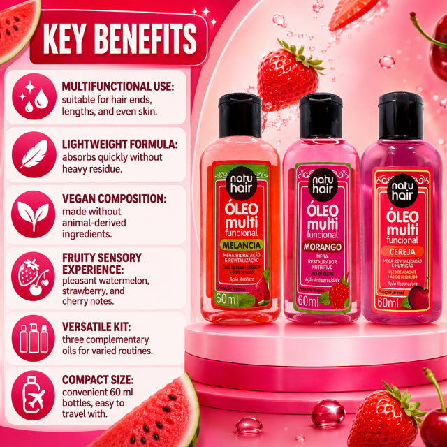 NatuHair Red Fruits Multifunctional Oil Kit (Watermelon, Strawberry, Cherry) – 60 ml