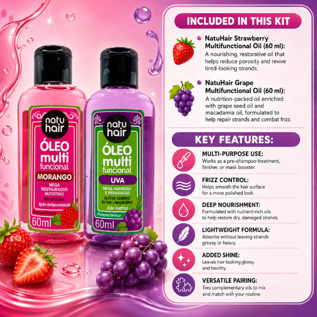 Kit NatuHair Aceite Multifuncional de Fresa + Uva – 60 ml