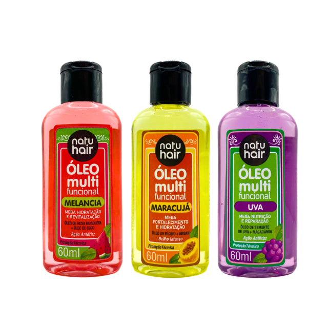 Kit NatuHair Aceite Multifuncional (Sandía, Maracuyá, Uva) – 60 ml