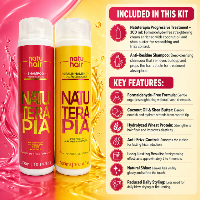 Kit NatuHair Alisado Progresivo Sin Formaldehído con Champú Antirresiduos – 300 ml