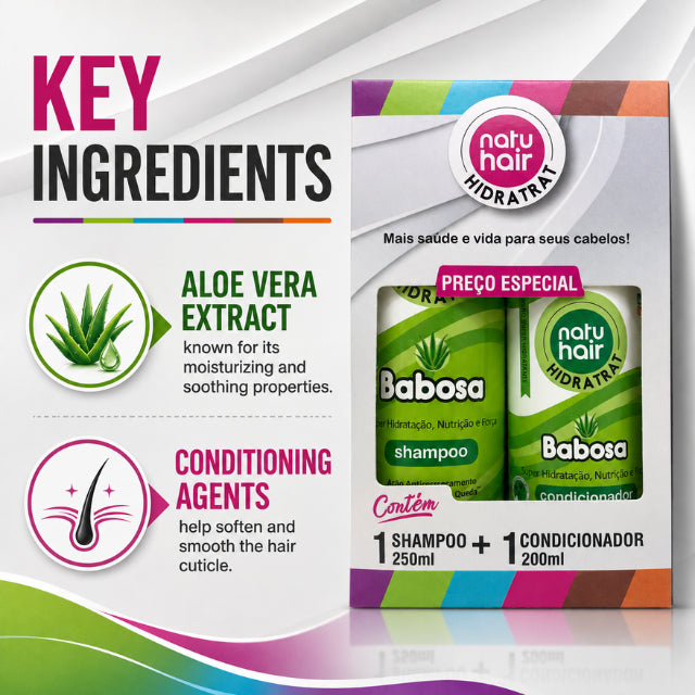 NatuHair Aloe Vera Hydrating Shampoo + Conditioner Kit – 300 ml