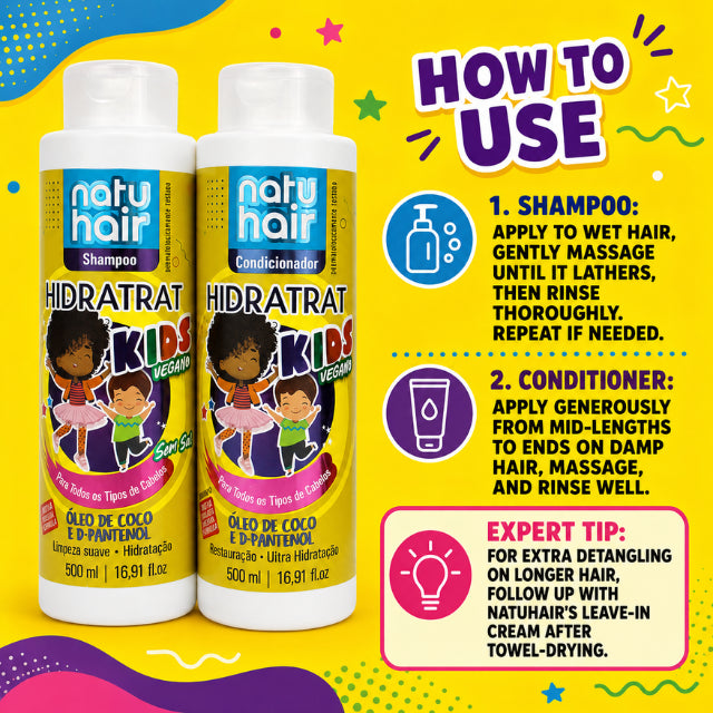 Kit de Champú y Acondicionador Vegano NatuHair para Niños – 500 ml