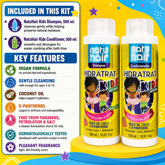 Kit de Champú y Acondicionador Vegano NatuHair para Niños – 500 ml