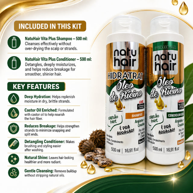 Kit de Champú y Acondicionador NatuHair Vita Plus Aceite de Ricino – 500 ml