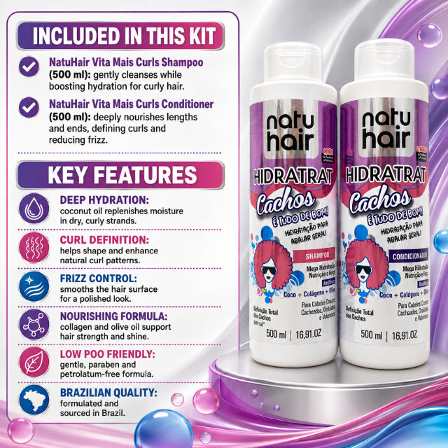 Kit de Champú y Acondicionador NatuHair Vita Mais Rizos – 500 ml