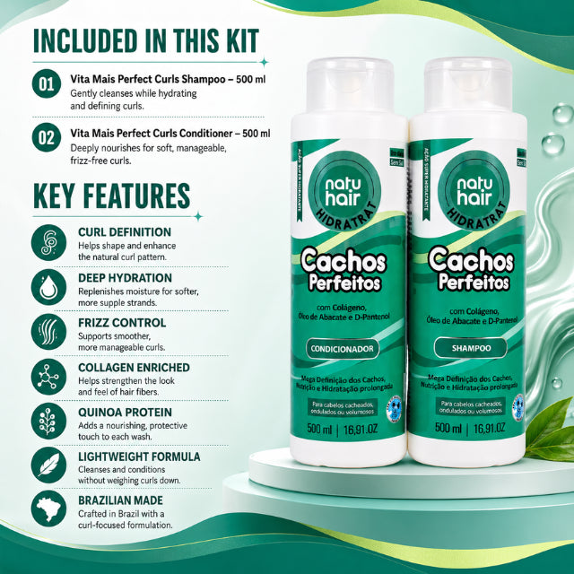 Kit de Champú y Acondicionador NatuHair Vita Mais Rizos Perfectos – 500 ml