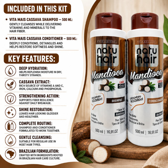 Kit de Champú y Acondicionador NatuHair Vita Mais Yuca – 500 ml