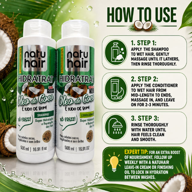 Kit de Champú y Acondicionador NatuHair Vita Mais Aceite de Coco – 500 ml