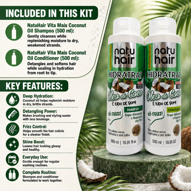 Kit de Champú y Acondicionador NatuHair Vita Mais Aceite de Coco – 500 ml