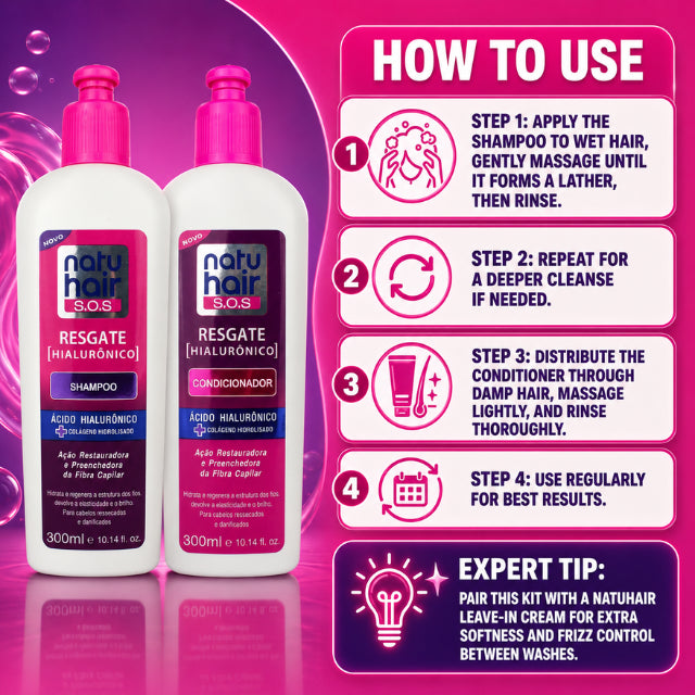 Kit de Champú y Acondicionador NatuHair SOS Hyaluronic Rescue – 300 ml + 300 ml