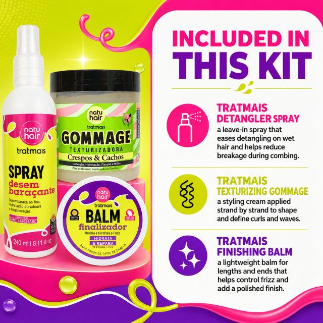 NatuHair TratMais Detangler + Gommage + Balm Kit