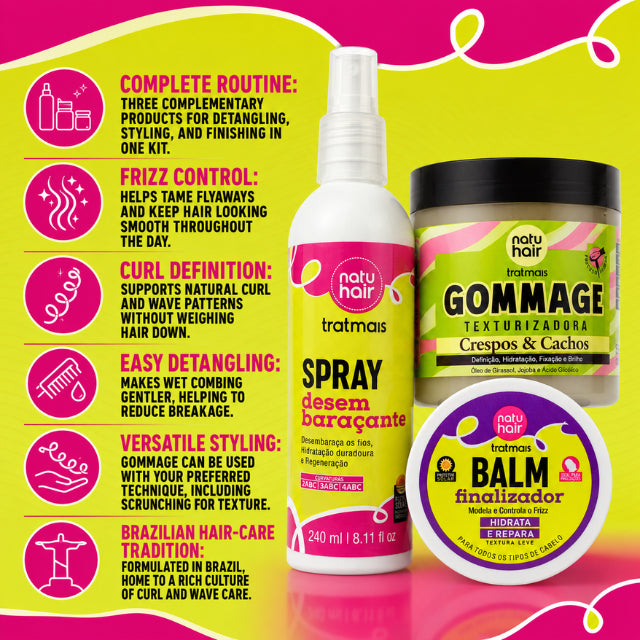 NatuHair TratMais Detangler + Gommage + Balm Kit