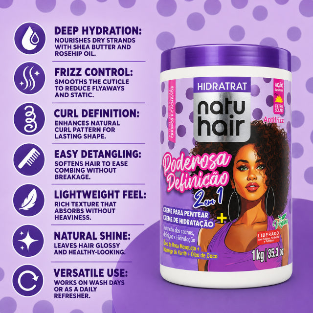 NatuHair Hidratrat קרם לסירוק 2 ב-1 להגדרה עוצמתית – 1 ק"ג