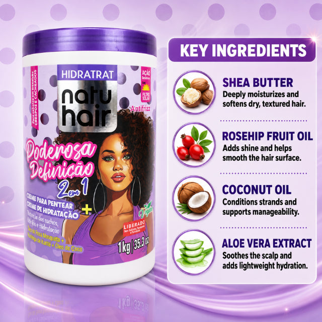 NatuHair Hidratrat קרם לסירוק 2 ב-1 להגדרה עוצמתית – 1 ק"ג