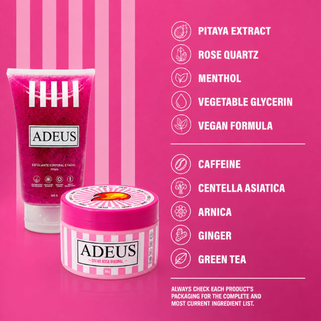 Adeus Cream Skin Renewal & Firming Duo Kit – Pitaya Exfoliator & Cellulite Cream (Kit with Adeus Pitaya Exfoliator 5.82 oz / 165g & Adeus Cellulite Cream 10.58 oz / 300g)