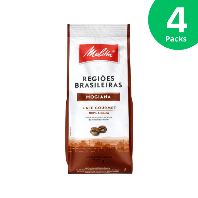 4 paquetes de café Mogiana de las regiones brasileñas Melitta 4 x 250 g (8,8 oz) Ricas notas de chocolate y nueces - Café 100% Arábica