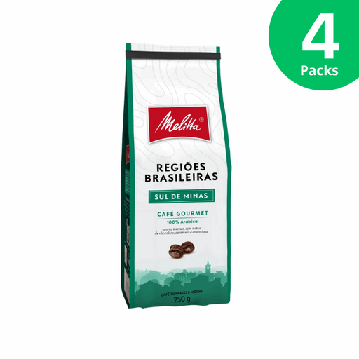 4-Pack Melitta Brazilian Regions Roasted and Ground Coffee - Sul de Minas - 4 x 250g (8.8 oz) - Notes of chocolate, caramel, and nuts