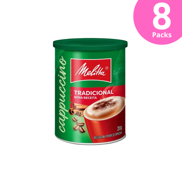 8 pacotes de cappuccino instantâneo Melitta - lata de 8 x 200g (7,05 onças)