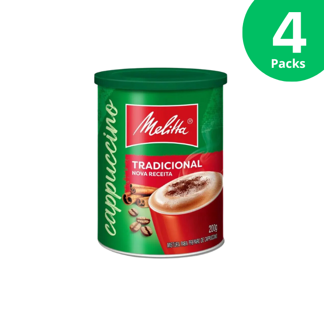 4 pacotes de cappuccino instantâneo Melitta - lata de 4 x 200g (7,05 onças)