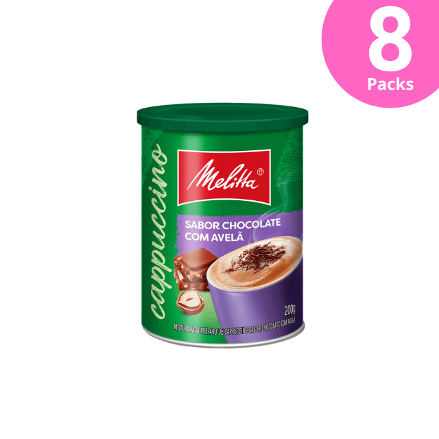 8 confezioni Melitta Instant Cappuccino Cioccolato Nocciola - 8 lattine da 200 g (7,05 once)