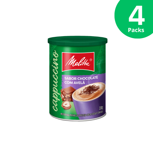 4 Packungen Melitta Instant Cappuccino Schokolade Haselnuss – 4 x 200 g (7,05 oz) Dose