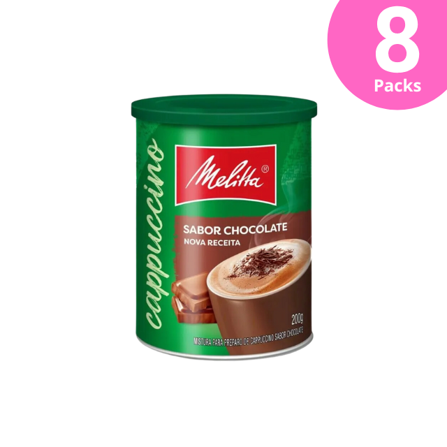 8 pacotes de cappuccino instantâneo de chocolate Melitta - lata de 8 x 200g (7,05 onças)