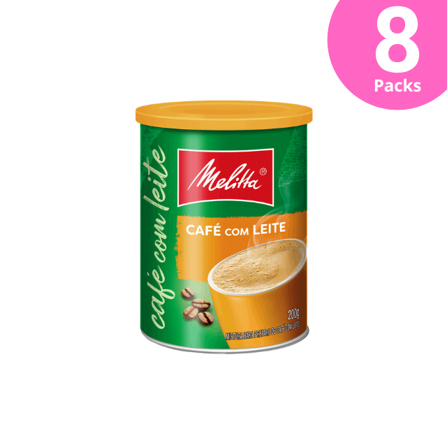 8 pacotes de café instantâneo Melitta com leite - lata de 8 x 200g (7,05 onças)