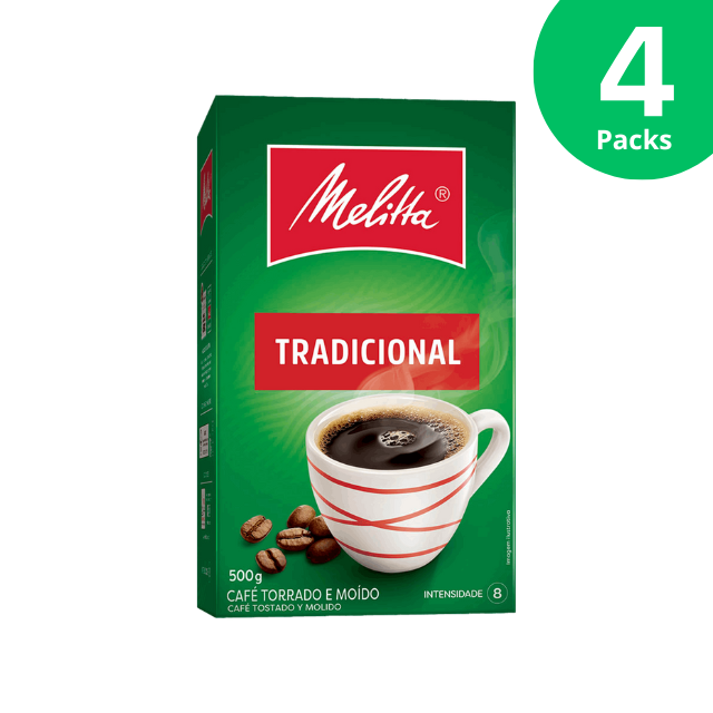 4 pacotes de café moído tradicional Melitta - 4 x 500g / 17,6 oz