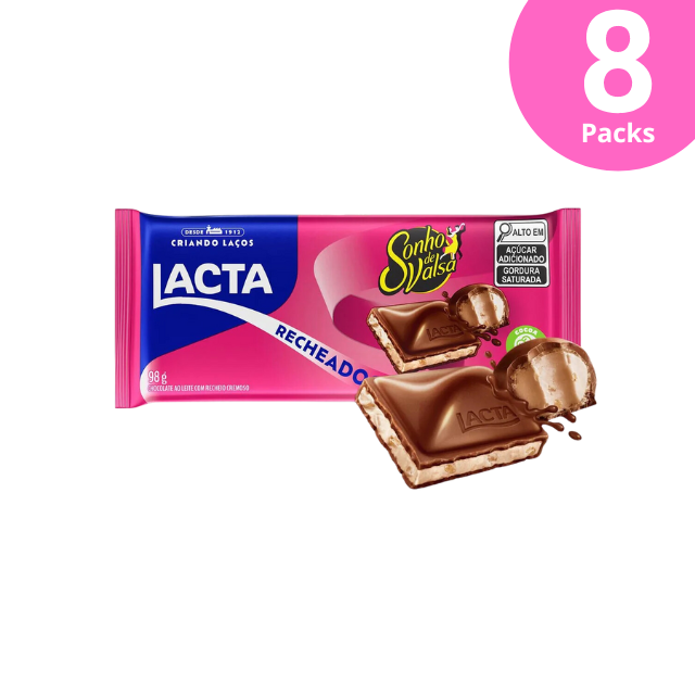 8 Packs Chocolate Lacta Bar with Sonho De Valsa Filling - 8 x 98G (3.45 oz)