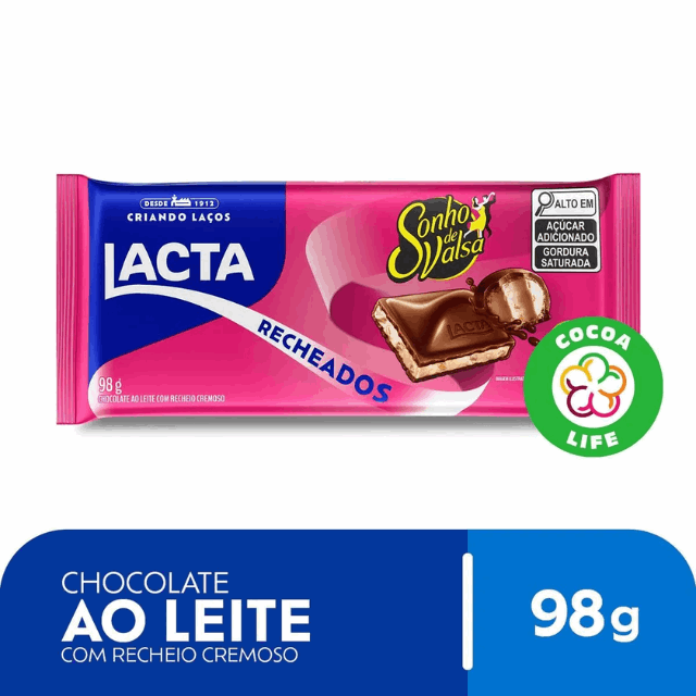 4 Packs Chocolate Lacta Bar with Sonho De Valsa Filling - 4 x 98G (3.45 oz)