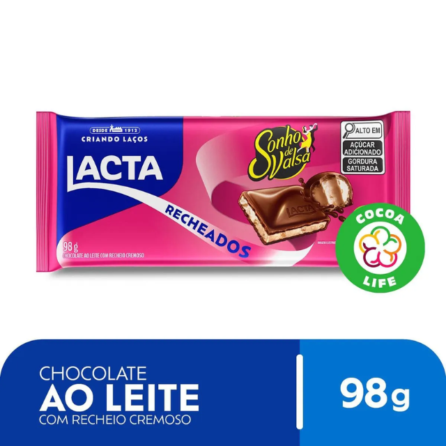 4 paquets de barre Lacta au chocolat fourrée Sonho De Valsa - 4 x 98G (3,45 oz)