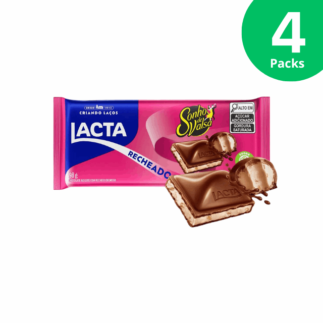 4-Pack Chocolate Lacta Bar with Sonho De Valsa Filling - 4 x 98G (3.45 oz)